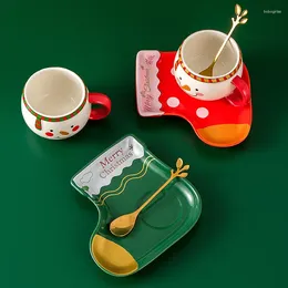 Mugs Creative Ceramic Cup Christmas Sock Design Coffee Plate Set Household High Beauty Snowman Cartoon Holiday Mug