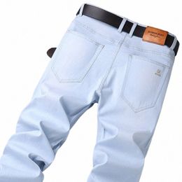 2024 Brand Top Classic Style Men Spring Summer Jeans Busin Casual Light Blue Stretch Cott Denim Male Trousers D0fh#