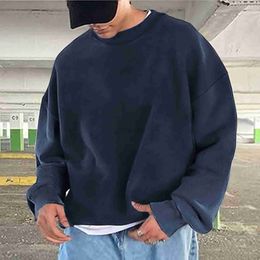 Erkek Hoodies Sweatshirts Erkek Basit Gevşek Gevşek Büyük Boyu Katı Kapşonsuz Külot Kazak Palto Üstü Basit Rüzgar Geçirmez Açık Giyim 24328