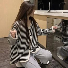 Home Clothing Striped Women's Pajamas Suit Spring And Fall Long-sleeved Korean Cute Casual Sleepwear Can Be Worn Outside Wear