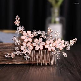 Hair Clips Gold Colour Flower Combs Luxury Pearl Crystal Headpiece Ladies Prom Bridal Wedding Accessories Jewellery Clip Pin