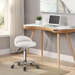 PU Leather Round Rolling Stool Back Rest Height Adjustable Swivel Drafting Work SPA Task Chair with Wheels