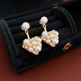 Charm Heart Pearl Pendant Earrings for Women 2024 Korean Fashion Earring Cubic Zircon Love Ear Pendants Temperament Vintage Jewellery Y240328