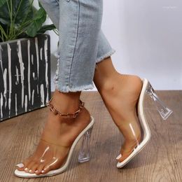 Dress Shoes 2024Summer PVC Jelly Sandals Open Toe High Heels Women Transparent Heel Sandal Slippers Clear Square Slip-On Slide