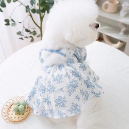 Dog Apparel Pet Dress Summer Print Flower Clothes Sweet Small For Dogs Clothing Outfits Cute Yorkies Blue Girl