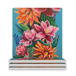 Table Mats Tropical Flower Collage Ceramic Coasters (Square) Original Cute Kitchen For Coffee Cups