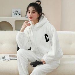 Home Clothing Set Pants Piece Warm Pyjamas Sleep Pijamas 2 Wear Women Thick Pyjamas Clothes Female Sleepwear Flannel Tops Winter