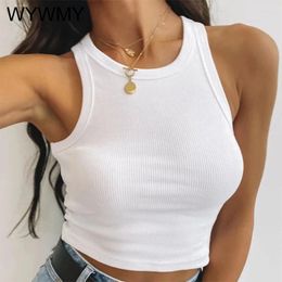 Women's Tanks WYWMY Black Off Shoulder Knitted Tank Top Women Summer Sexy Crop Ladies Casual Sleeveless Fitness O Neck Short White Vest