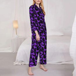 Home Clothing Purple Animal Silhouette Pyjamas Set Greyhounds Print Trendy Sleepwear Women Long Sleeves Casual Sleep 2 Piece Suit