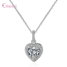 Chains Fashion Simple 925 Sterling Silver Cubic Zircon Heart Pendant Necklace Link Chain Rhinestone Women Jewelry Gift Bijoux
