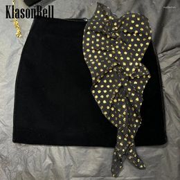 Skirts 12.15 KasonBell Gold Polka Dot Print Ruffle Decoration Simple Versatile High Waist Velvet A-Line Mini Skirt Women