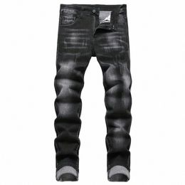 Jeans da uomo Casual Straight Stretch Fi Classico Blu Nero Pantaloni da lavoro in denim Abbigliamento maschile di marca g7ea #