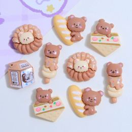 Miniatures 100 Kawaii Cartoon Bear Bread Milk Cake Flatback Resin Cabochons Kids Clip DIY Headwear Accessories Scrapbook Decor
