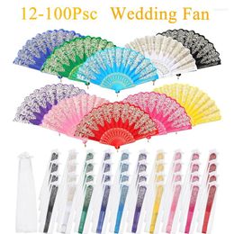 Decorative Figurines 24-100 Pcs Wedding Folding Hand Fan White Handheld Party Favours Gifts For Guests Foldable Dancing Props