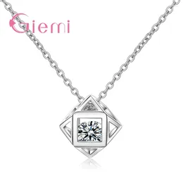 Pendant Necklaces Korean Style 925 Sterling Silver Women Gift Square Love Cubic Zircon Pandant Wedding Jewellery Joyas