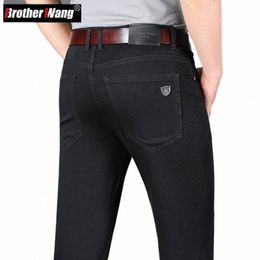 spring Summer Men Regular Fit Stretch Plain Black Thin Jeans Classic Busin Casual Cott Denim Pants Male Brand Trousers i8kK#