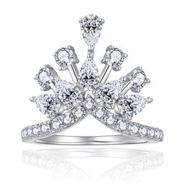 Pass Diamond Test GRA Certified VVS1 Full Moissanite Diamond Princess Crown Ring For Women 100% 925 Sterling Silver Ring Wedding Jewellery