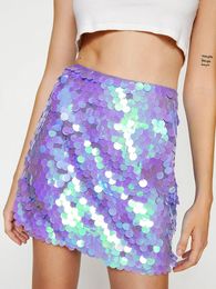 Glitter Sequin Skirt 2000s Aesthetic Women Summer High Waist Bodycon Sexy Cocktail Party y2k Streetwear 240328