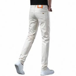2024 New Style White Jeans Men's Summer High-End Ripped Elastic Ankle-Tied Trendy Casual Fiable Trousers Biker Jeans y1Dq#