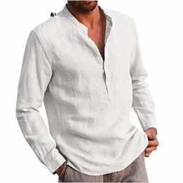 linen Hot Sale Men's Lg-Sleeved Shirts Casual Solid Color Lapel Shirt Collar Casual Beach Style Plus Size S-5XL U4fS#