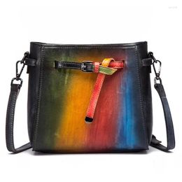 Evening Bags High Quality Genuine Leather Flap Cross Body Bag Brush Color Retro Pouch Leisure Cowhide Small Women Shoulder Messenger