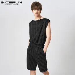 Men's Pants Casual Well Fitting Rompers INCERUN Handsome Mens Striped Jumpsuit Stylish All-match Male Sleeveless S-5XL 2024