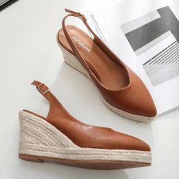 Dress Shoes Big Size 34-42 Women Platform Wedges Sandals High Heels Leather Ladies Slingback Slippers Flipflops Flats Sandalias