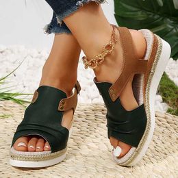 Sandals Folded PU leather wedge sandals for womens shoulder straps Espadrilles platform 2023 summer thick sole diapers H240328Y0CQ