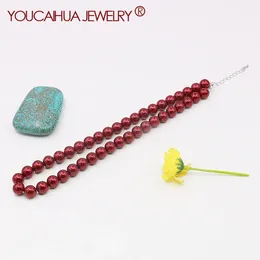 Necklace Earrings Set 10mm Dark Red Shell Pearl Neckchain Round Beads Gifts For Friends 5 Cm Extension Chain Women's Jewellery Making/Design