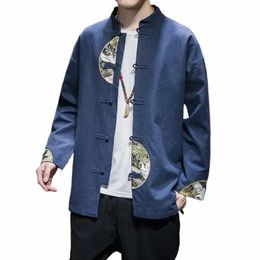 autumn and Winter New Chinese Style Men's Fi Retro Trend Cott Linen Linen Ctrast Tang Dynasty Hanfu Jacket Coat Men z27O#