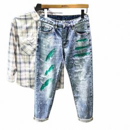 fi Graffiti Jeans Men's New Persalized Design Paint Spot Retro Frayed Hip Hop Denim Trousers Male Streetwear G1hj#