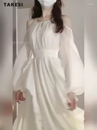 Casual Dresses Fairy Sweet Style White Long Sleeve Hollow Out Midi 2024 Spring Women's Elegant O-neck A-Line Sheath Wedding Dress