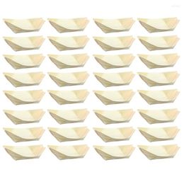 Dinnerware Sets 50Pcs Disposable Wooden Boat Plate Sushi Wood Salad Dessert Bowl Pine Tray Kitchen Supplies