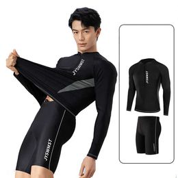 Men's Swimwear Mens Quick-Drying Swimsuit Long-Sleeved Sun-proof Beach T-shirt Snorkeling Surfing Suit Water Sports Top 24327