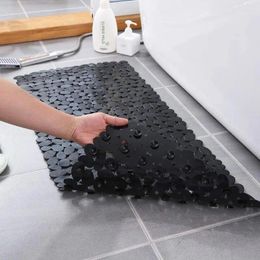 Carpets Black Non-slip Pebble Shower Mat Rectangle TPE Bath With Suction Cup 40X80CM Bathroom Door Indoor Entrance