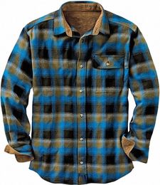 plaid Shirt Jacket Mens Flannel Cott Jackets Plaid Casual Butt Cargo Work Coats Outwear Tops Camisa masculina Chemise homme K0q7#