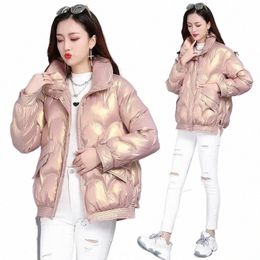 korean Style 2023 Winter Jacket Women Glossy Stand Collar Down Cott Loose Coat Female Parka Casual Warm Womens Short Outwear D2Nf#