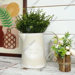 Vases Putuo Decor 1pc Cream-Coloured Vintage Watering Kettle Antiquated Effect Flower Pot For Home Farmhouse Garden Gifts