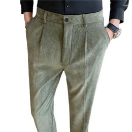 Men's Suits 2024 Men Small Elastic Corduroy Suit Pants Black / Blackish Green Coffee Fashion Business Social Dress