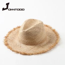 handmade womens straw hat with big wide brim for girls high quality natural raffia Panama beach straw hat vacation sun hat 240325