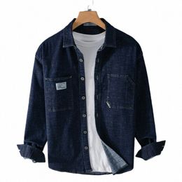 wed Denim Shirt Men's Clothing Casual Wear Retro Distrssed Cargo Jeans Tops New Lg Sleeve Pockets Loose Oversized Fi w5SH#