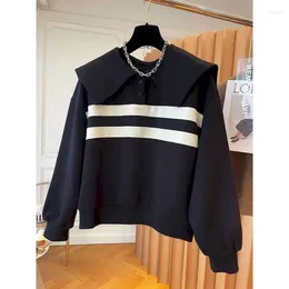 Women's Hoodies Fashion Pullover Women Striped Design Casual Loose Polo Sweatshirt Spring Autumn Trend Top Y2k Clothes Aesthetic Shirt