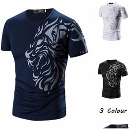 Men'S T-Shirts Tattoo Printed Short Sleeves Crew Neck Men T Shirts Summer Casual Daily Wear Clothing Black White Navy Drop Delivery Ap Dhwgu