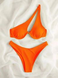 Women's Swimwear Sexy Micro Bikini 2024 Women Summer One Shoulder Neon High Cut Brazilian Set Push Up Swimming Suit Swimsuit