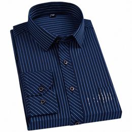 Мужская классическая полосатая клетчатая рубашка с рукавами Lg Dr, рубашка с одним накладным карманом, формальная деловая рубашка, стандартная посадка, умные повседневные офисные рубашки 36Jq #
