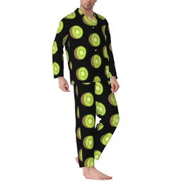 Home Clothing Kiwi Fruit Sleepwear Autumn Green Fruits Casual Oversize Pajama Sets Mens Long Sleeves Romantic Daily Custom Suit