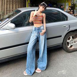 American Loose Wide Legged Jeans for Women 2024 New Spicy Girl Versatile Draping Straight leg denim pants trend