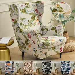 Stretch Printed Wing Chair Cover Floral Style Spandex Nordic Armchair Covers Living Room Sofa Slipcovers with Seat Cushion Case 240314