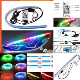 Upgrade New 2pcs Universal Flexible Flowing RGB Daytime Running Light DRL Multi Color LED Strip Turn Signal Lights for Headlight