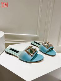 Luxury designer Bianca Interlock Slide Sandal Leather Cutout Slide Slip On Slippers Shoes Best Quality With Box